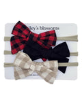 3 - piece Linen Cotton Nylon Headband Set - Holiday Gingham product_type - Bailey's Blossoms