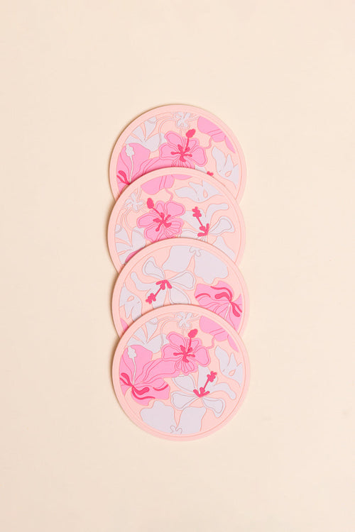 4 Pack Coasters - Peach Hibiscus Jungle