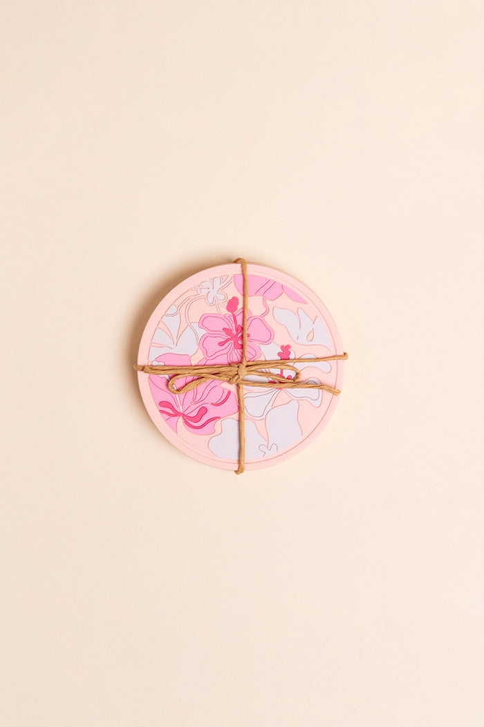 4 Pack Coasters - Peach Hibiscus Jungle