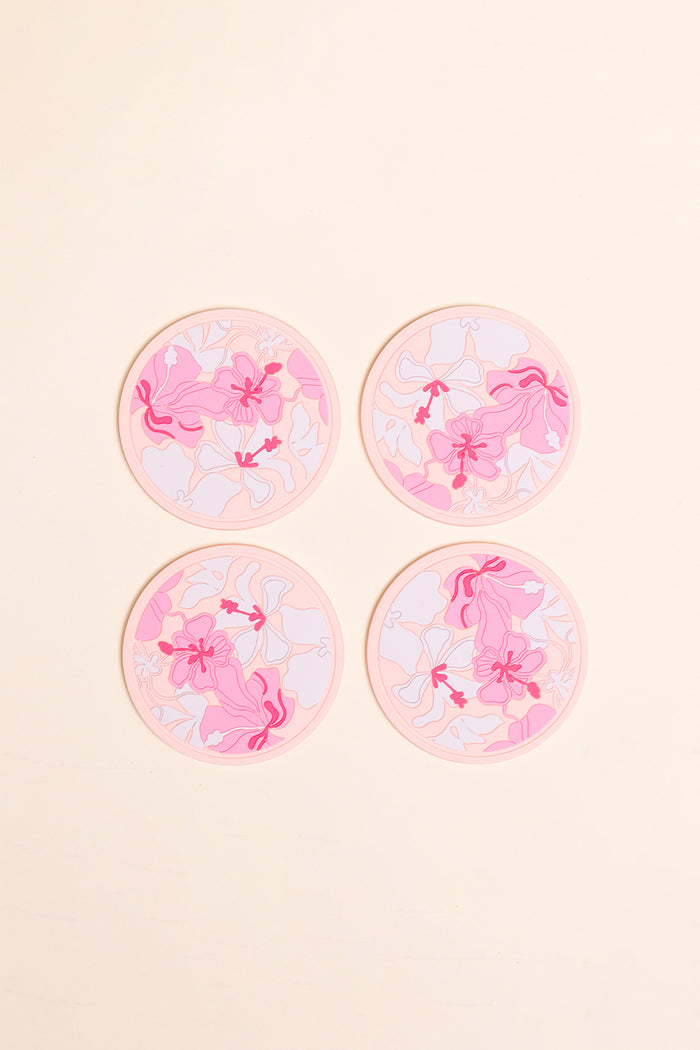 4 Pack Coasters - Peach Hibiscus Jungle