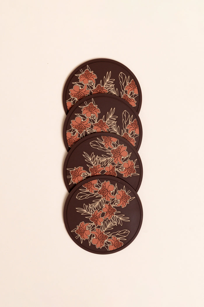4 Pack Coasters - Teak Ginger Bloom