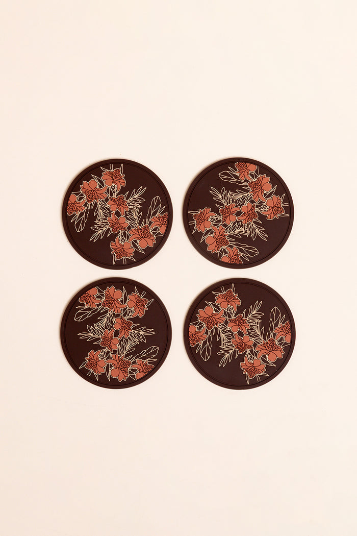4 Pack Coasters - Teak Ginger Bloom