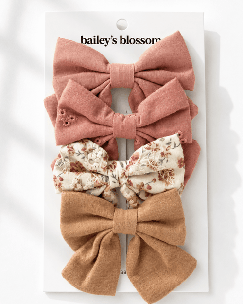 4-Piece Bow Clip Set - Cottage Rose product_type - Bailey's Blossoms