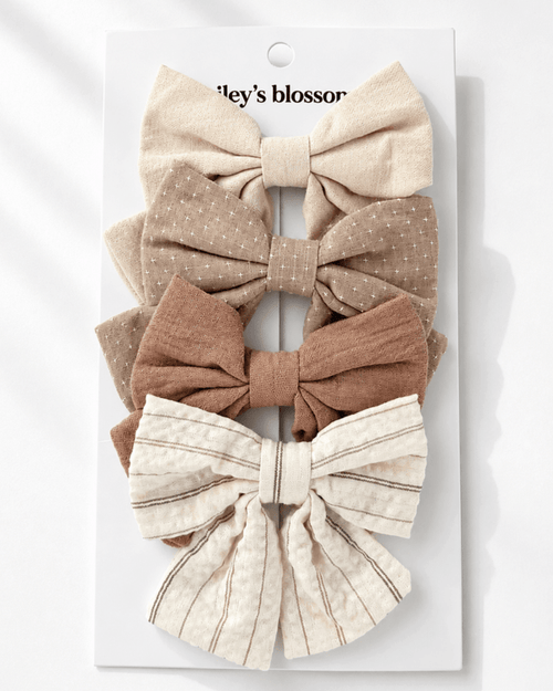4-Piece Bow Clip Set - Heirloom Linen product_type - Bailey's Blossoms