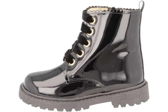 Andanines Black Patent Scalloped Zip Boot