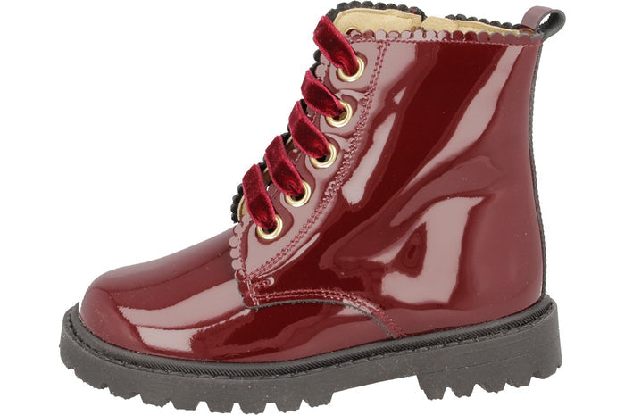 Andanines Bordeaux Patent Scalloped Zip Boot