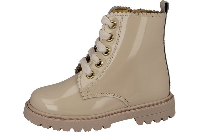 Andanines Nude Patent Scalloped Zip Boot