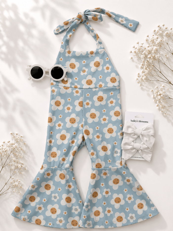 Andi Pleated Bell Bottom Jumpsuit - Happy Daisy product_type - Bailey's Blossoms