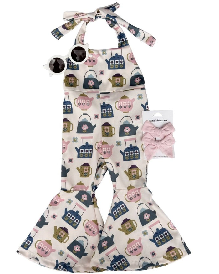 Andi Pleated Bell Bottom Jumpsuit - Tea Time product_type - Bailey's Blossoms