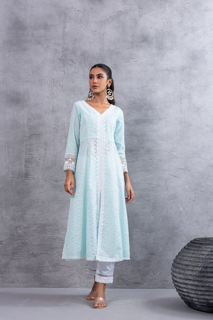 Aqua Lucknowi Chikankari Kurta