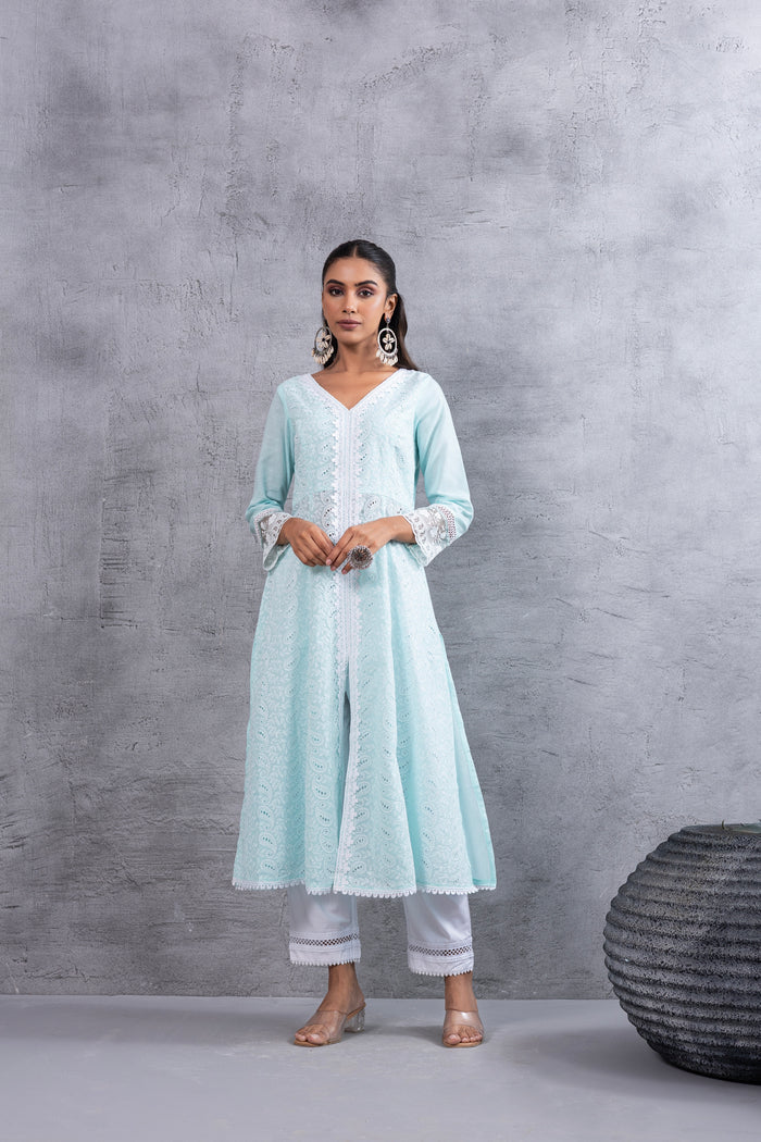 Aqua Lucknowi Chikankari Kurta