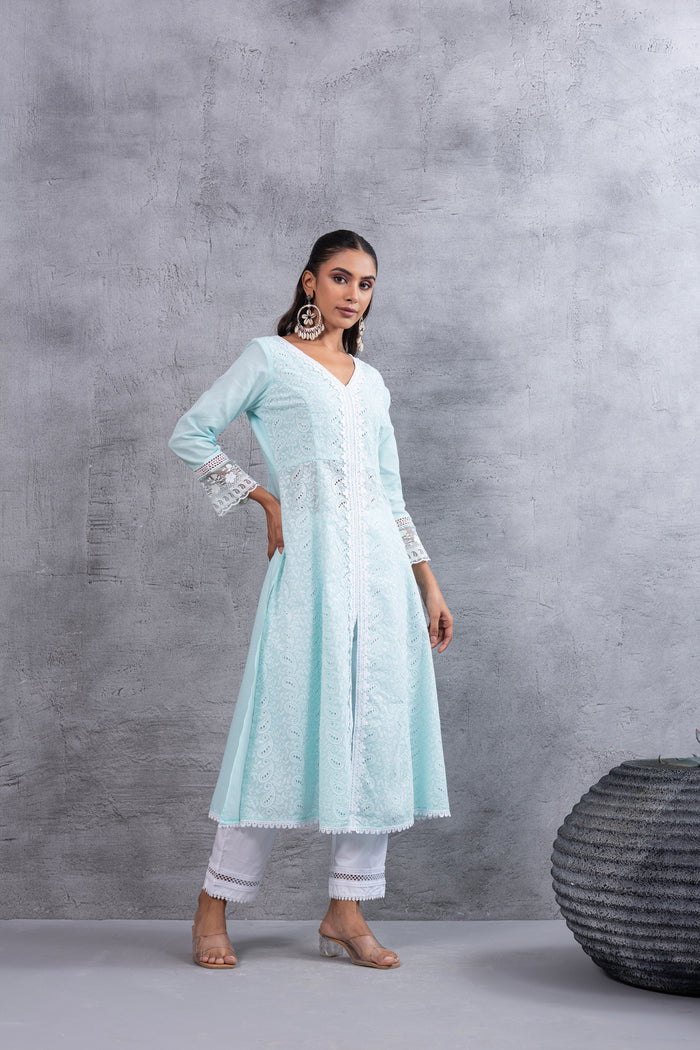 Aqua Lucknowi Chikankari Kurta