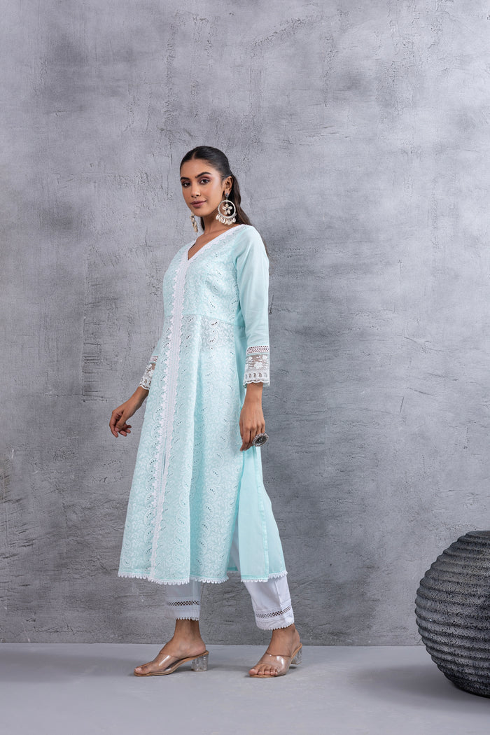 Aqua Lucknowi Chikankari Kurta