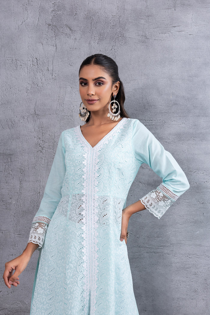 Aqua Lucknowi Chikankari Kurta