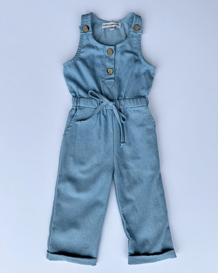 Ari Button Front Denim Jumpsuit - Light Wash #product_type - Bailey's Blossoms