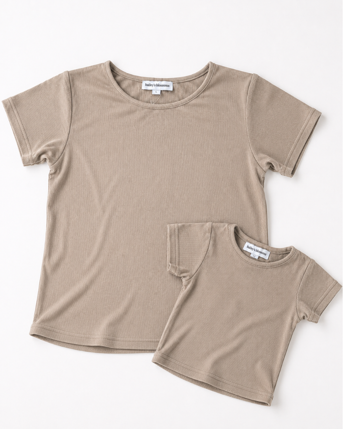 Ava Ribbed Tee - Desert Dune
