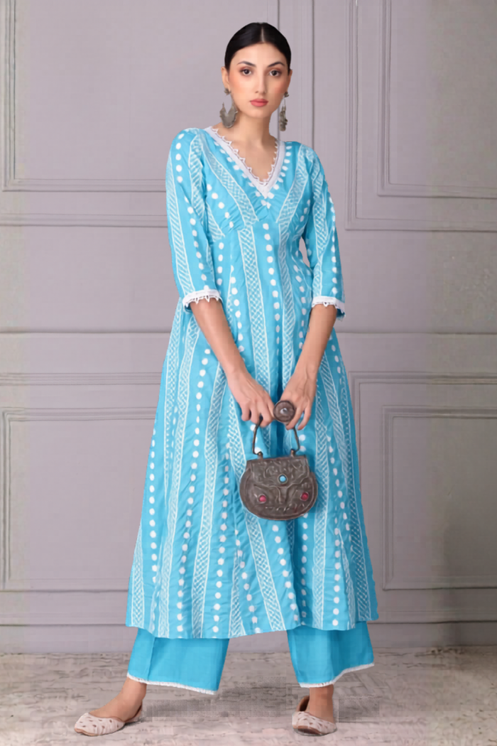 Baby Blue Lace Embroidered Kurta Set