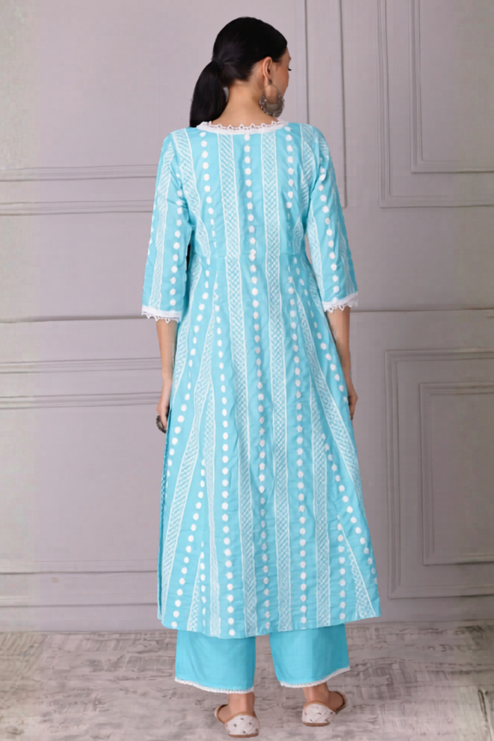 Baby Blue Lace Embroidered Kurta Set