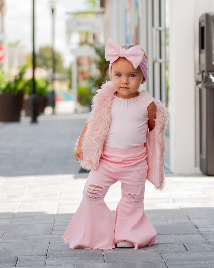 Barbie Pleated Denim Bell Bottoms - PowerPuff Distressed Pink #product_type - Bailey's Blossoms