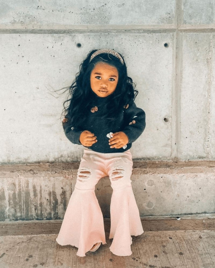 Barbie Pleated Denim Bell Bottoms - PowerPuff Distressed Pink #product_type - Bailey's Blossoms