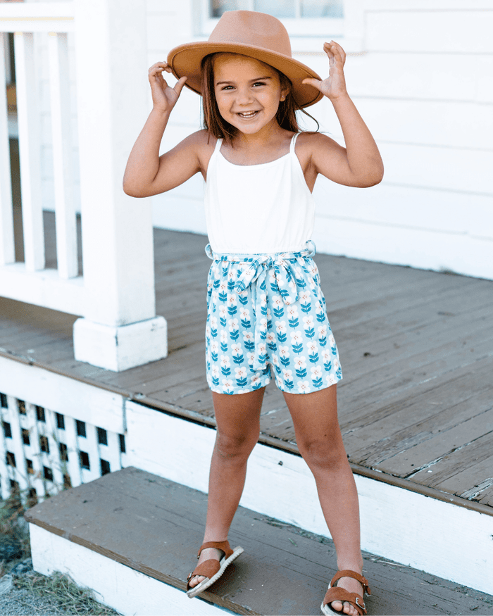Betty Camisole Romper - Floral Sky product_type - Bailey's Blossoms