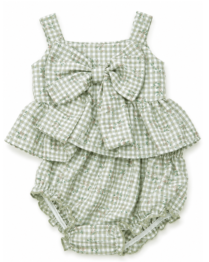 Birdie Bow Front Top & Bloomer Set - Antique Rosette Gingham product_type - Bailey's Blossoms