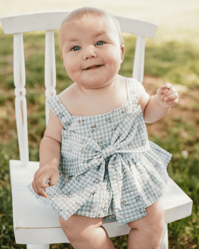Birdie Bow Front Top & Bloomer Set - Antique Rosette Gingham product_type - Bailey's Blossoms