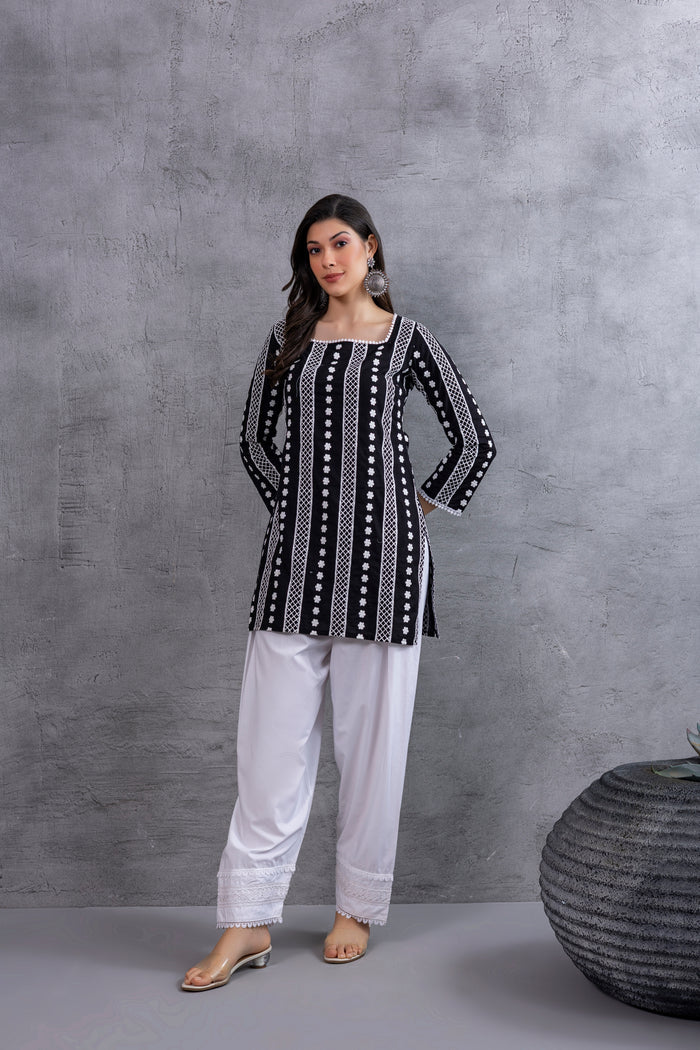 Black Floral Embroidered Farshi Salwar Set