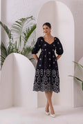 Black Floral Embroidery Midi Dress