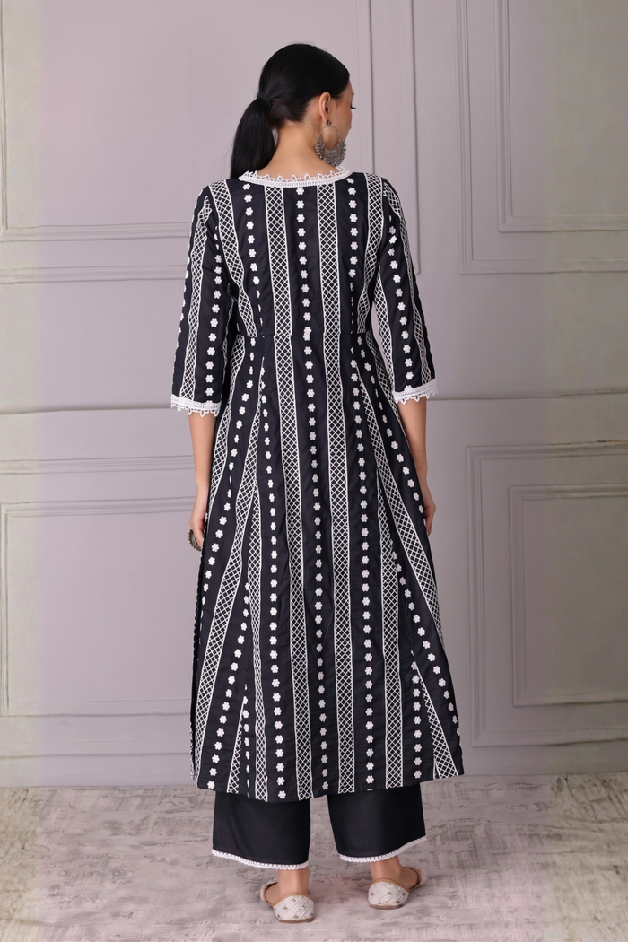 Black Lace Embroidered Kurta Set