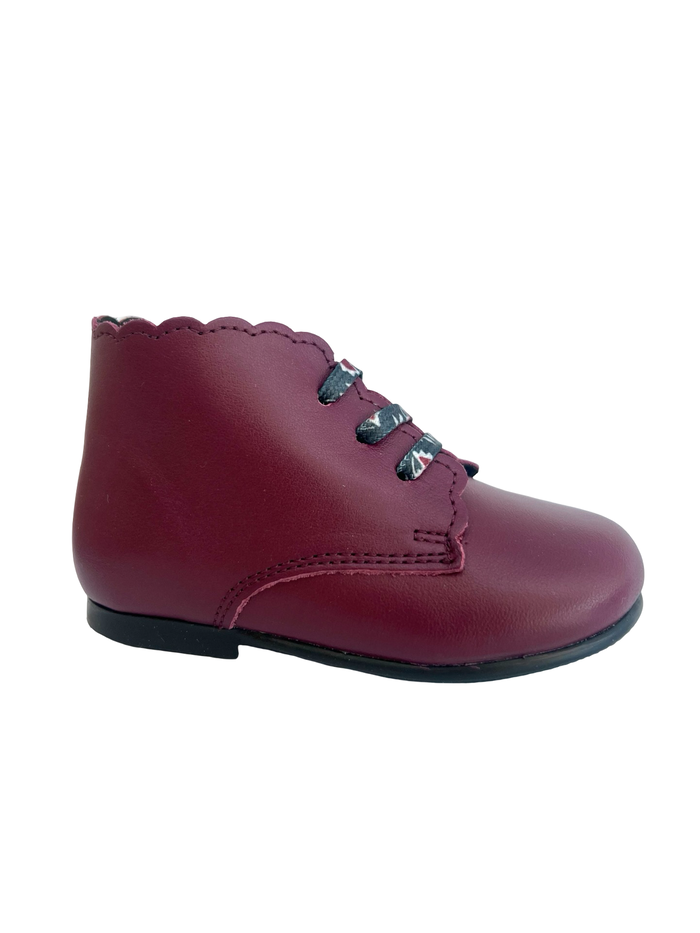 Blublonc Burgundy Scalloped Baby Bootie