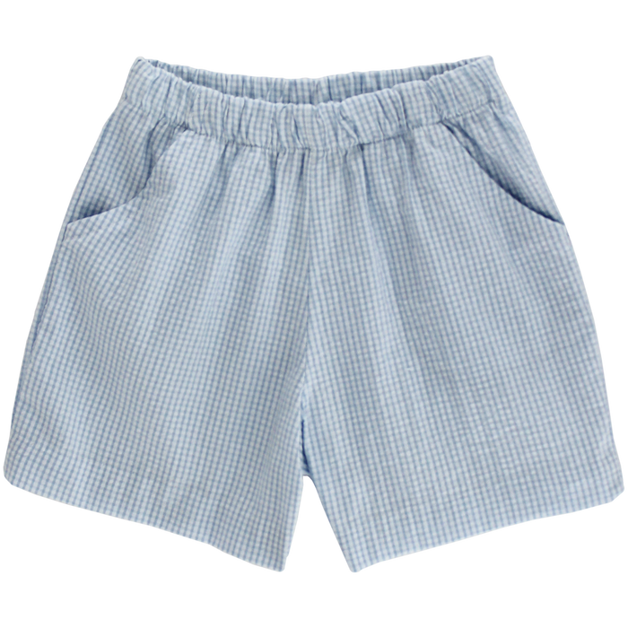 Blue Check Seersucker - Boys Elastic Waist Short