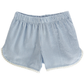 Blue Check Seersucker - Girls Short with Ruffle