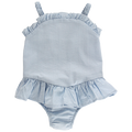 Blue Check Seersucker - One Piece Swimsuit with Ruffle