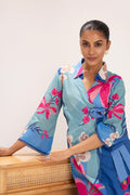 Blue Floral Printed Wrap Kurta