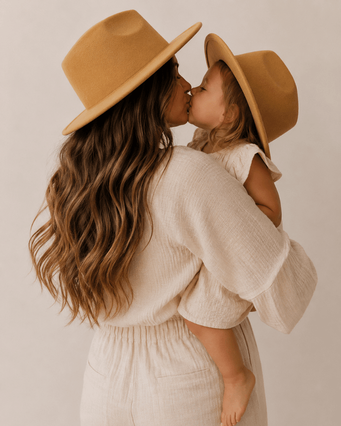 Bordeaux Flat Brim Mommy & Me Hat - Camel product_type - Bailey's Blossoms