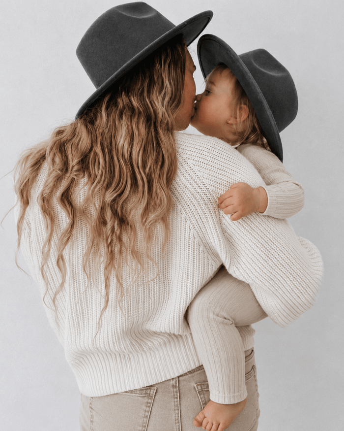 Bordeaux Flat Brim Mommy & Me Hat - Gray product_type - Bailey's Blossoms