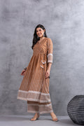 Caramel Brown Angrakha Style Chikankari Kurta set