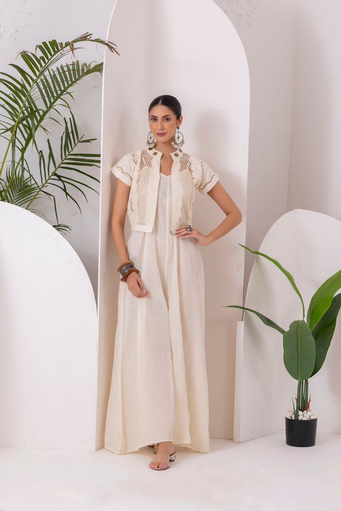 Cream Schiffli Embroidered Jumpsuit