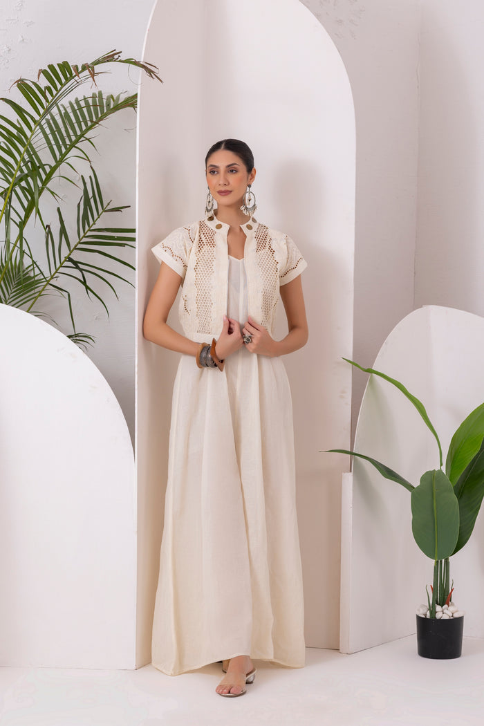 Cream Schiffli Embroidered Jumpsuit
