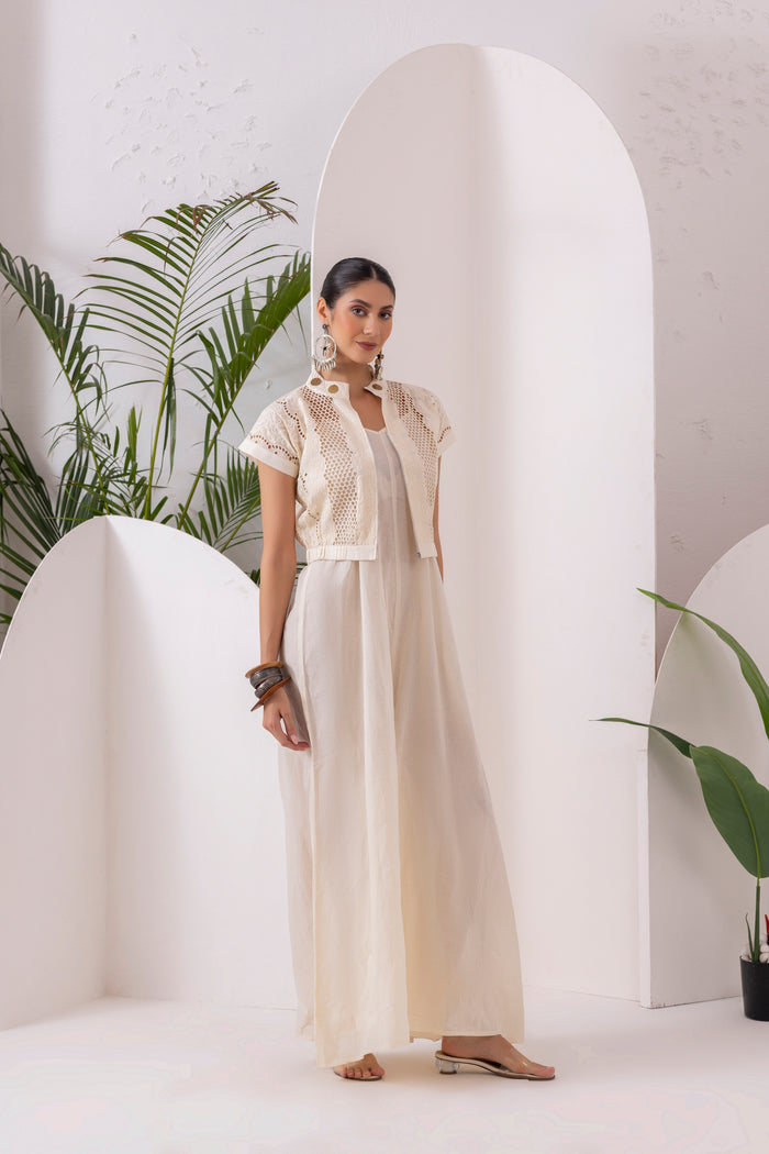 Cream Schiffli Embroidered Jumpsuit