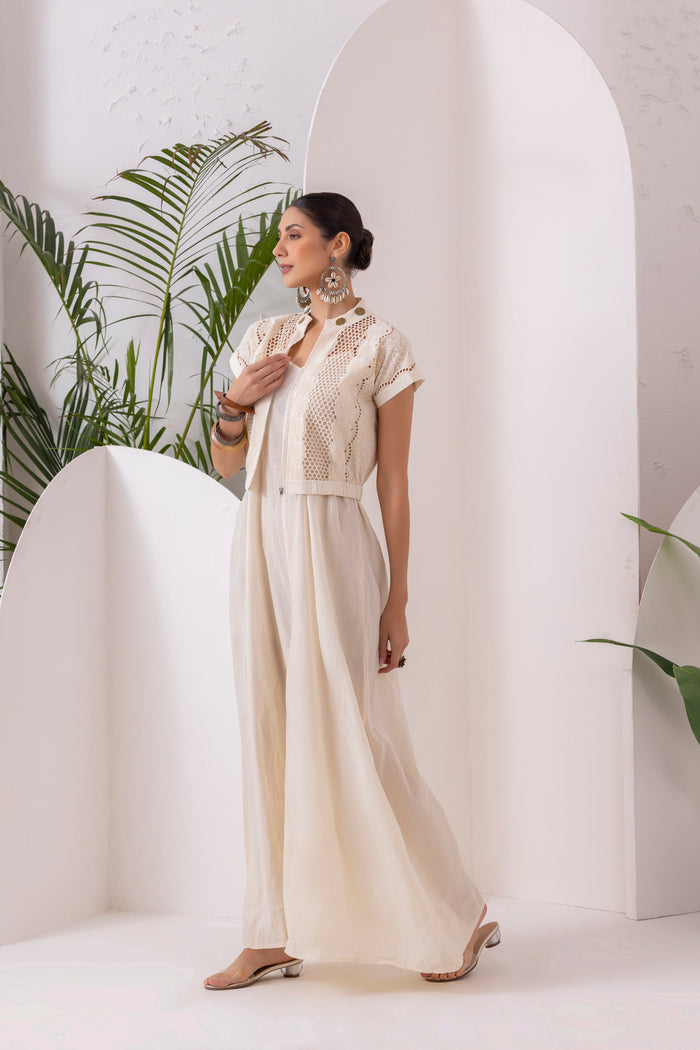 Cream Schiffli Embroidered Jumpsuit