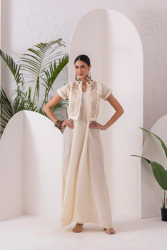 Cream Schiffli Embroidered Jumpsuit