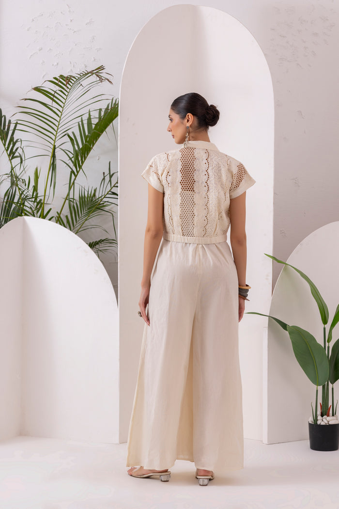 Cream Schiffli Embroidered Jumpsuit