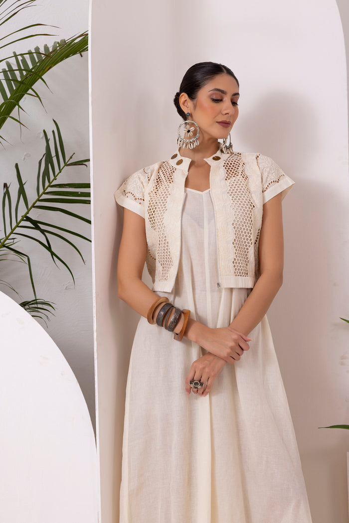 Cream Schiffli Embroidered Jumpsuit
