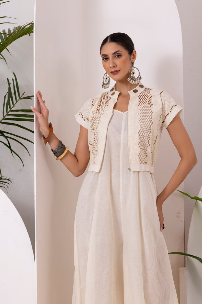 Cream Schiffli Embroidered Jumpsuit