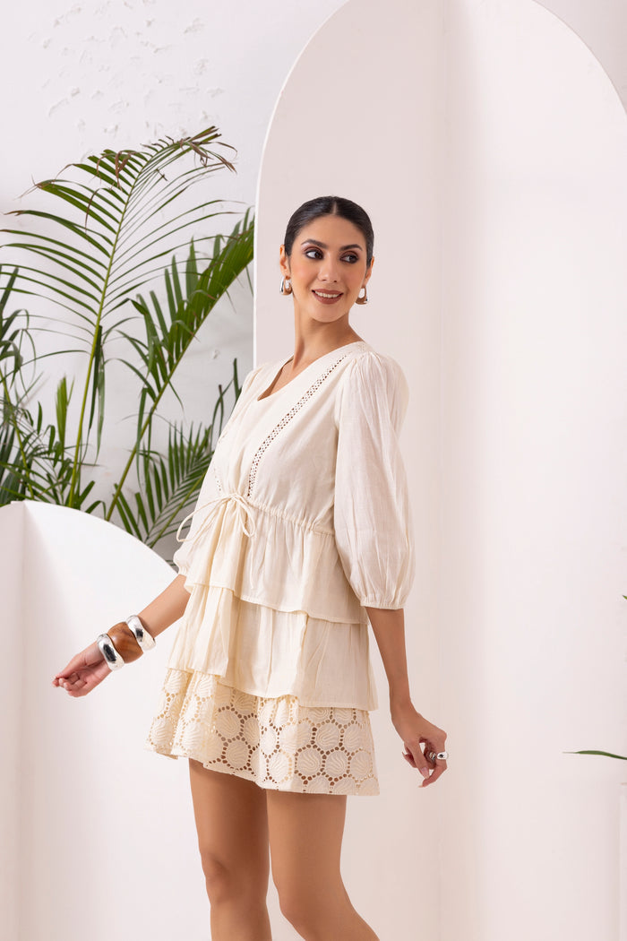 Cream Schiffli Short Dress