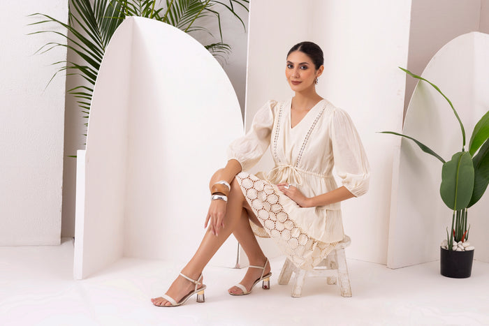 Cream Schiffli Short Dress