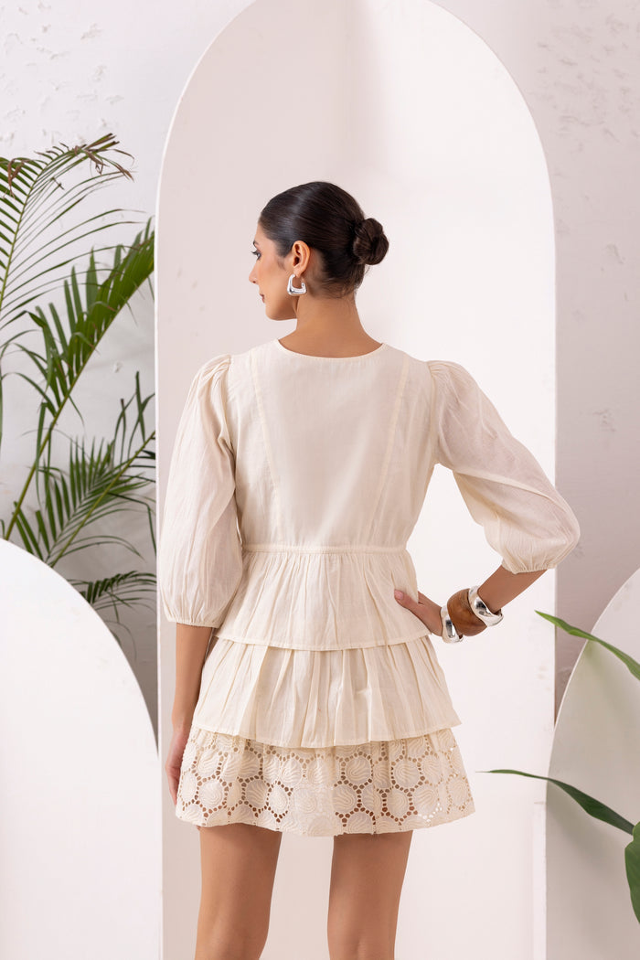 Cream Schiffli Short Dress