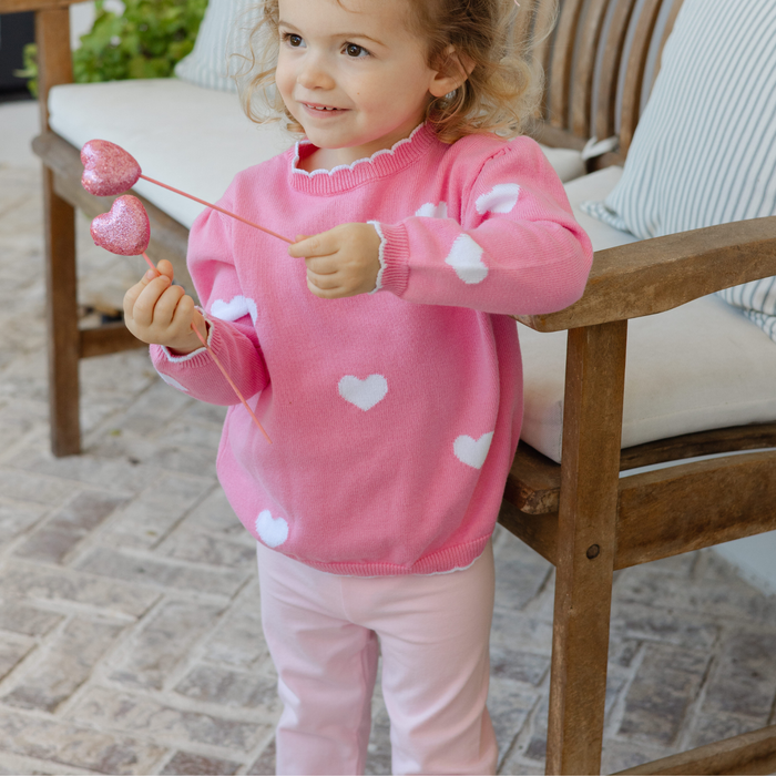 Crew Neck Sweater - Heart Print